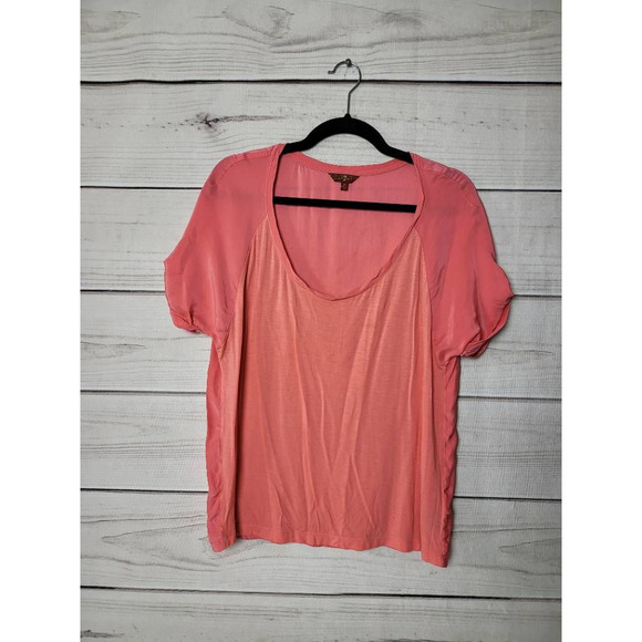 7 For All Mankind Tops - 7 For All Mankind Womens T-Shirt Pink Short Sleeve Roll Tab Scoop Neck Stretch M